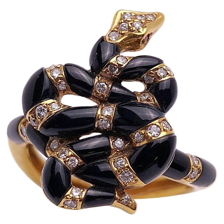 Carrera y Carrera 18 Karat Yellow Gold and Onyx Serpent Ring For Sale