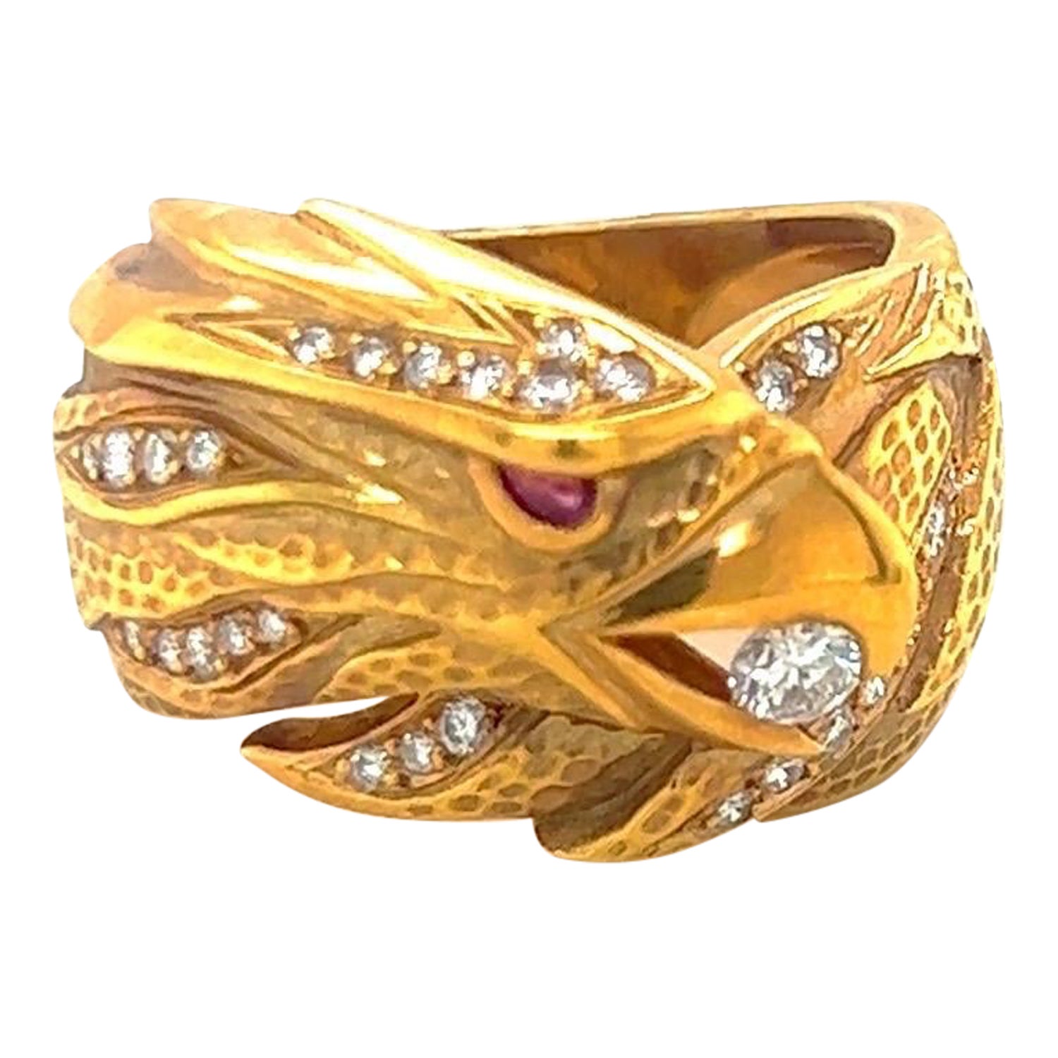 Carrera Y Carrera 18KT Yellow Gold Eagle Head Ring with 0.36Ct Diamond For Sale