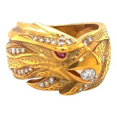 Vintage Carrera Y Carrera 18KT Yellow Gold Eagle Head Ring with 0.36Ct Diamond