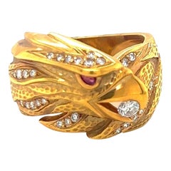 Carrera Y Carrera, bague tête d'aigle en or jaune 18 carats avec diamants 0,36 carat