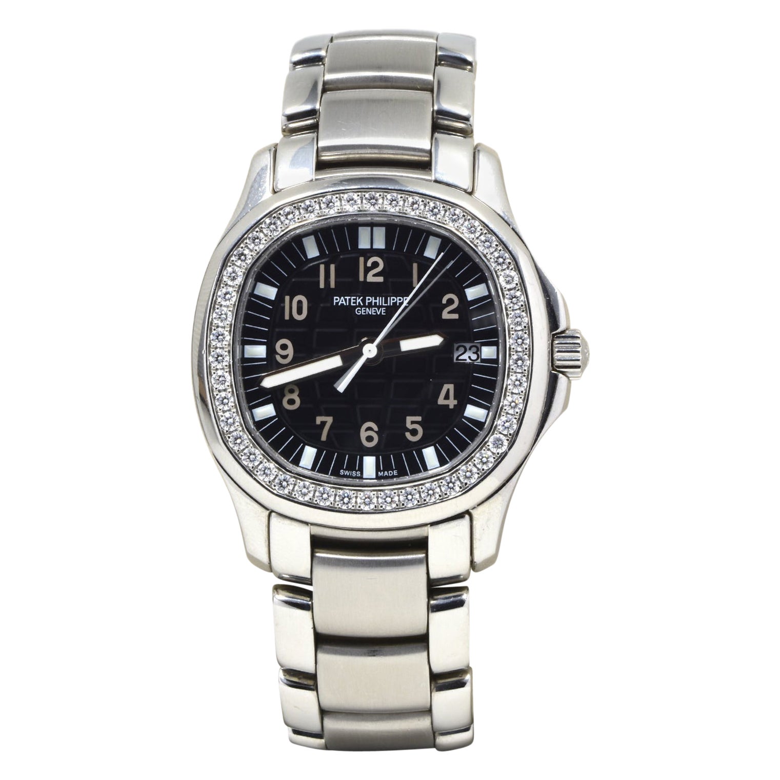 Patek Philippe Box & Papers Black Dial Aquanaut 5087 in Steel with Diamond Bezel For Sale