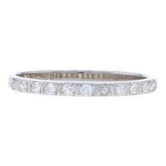 White Gold Diamond Art Deco Wedding Band - 18K Single Cut .16ctw Retro Ring