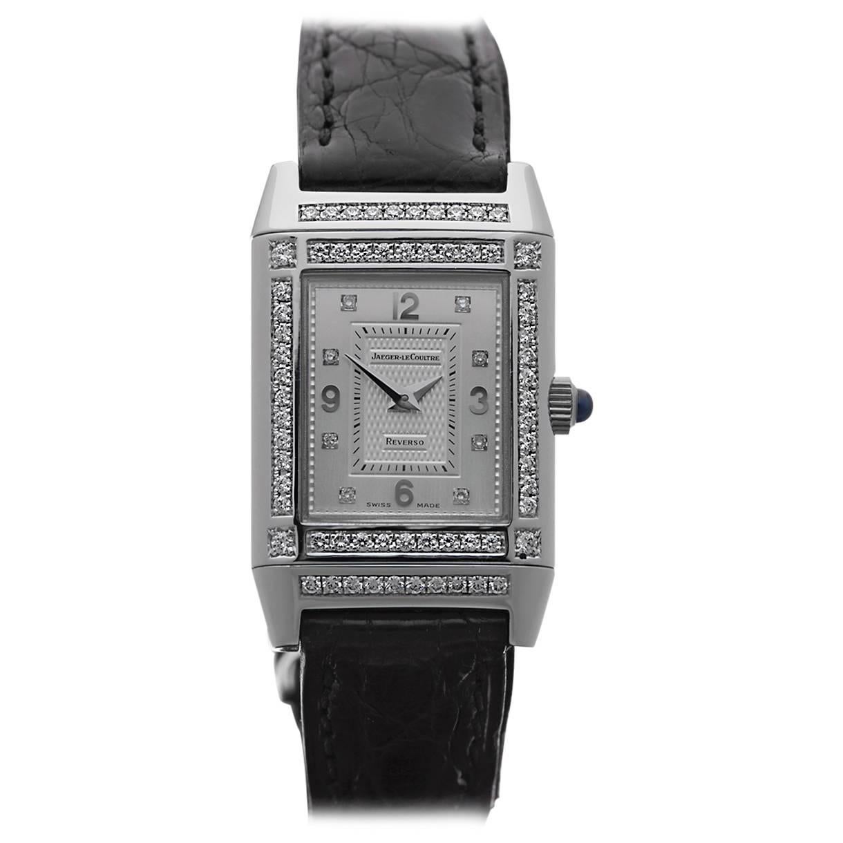 Jaeger-LeCoultre Ladies White Gold Diamonds Reverso Mechanical Wristwatch