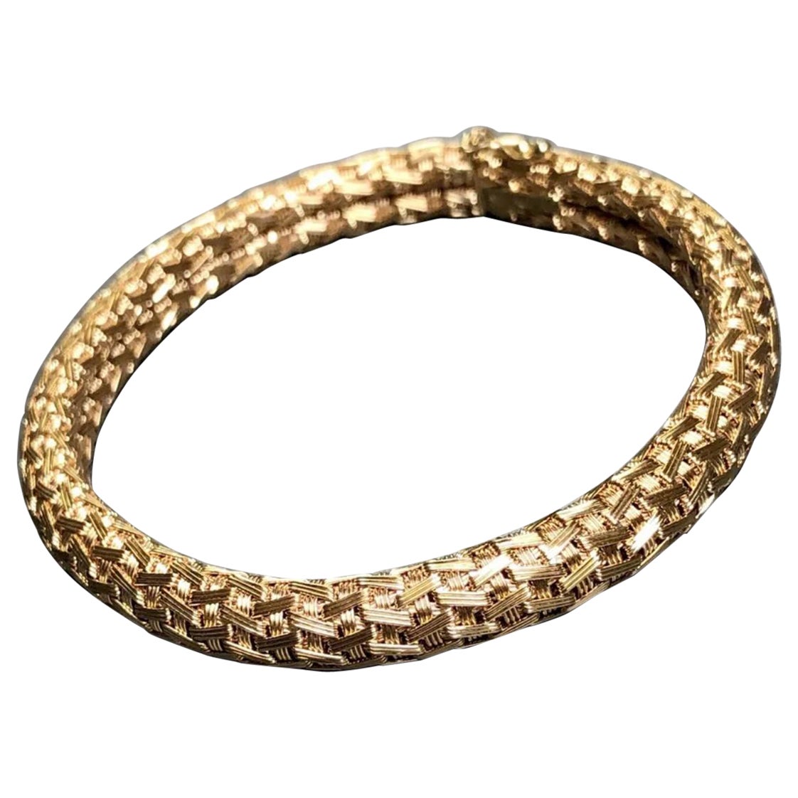 FILIPPINI FRATELLI Bracelet manchette flexible tissé italien en or rose 18 carats  7"