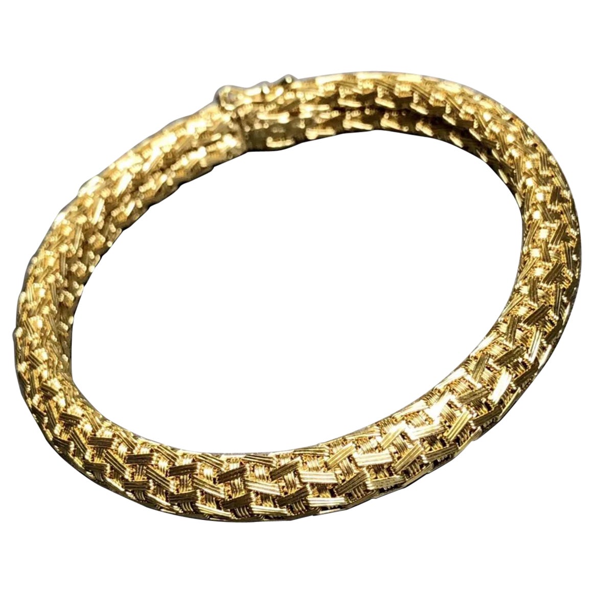 18K Yellow Gold FILIPPINI FRATELLI Woven Italian Flexible Cuff Bracelet  7” For Sale