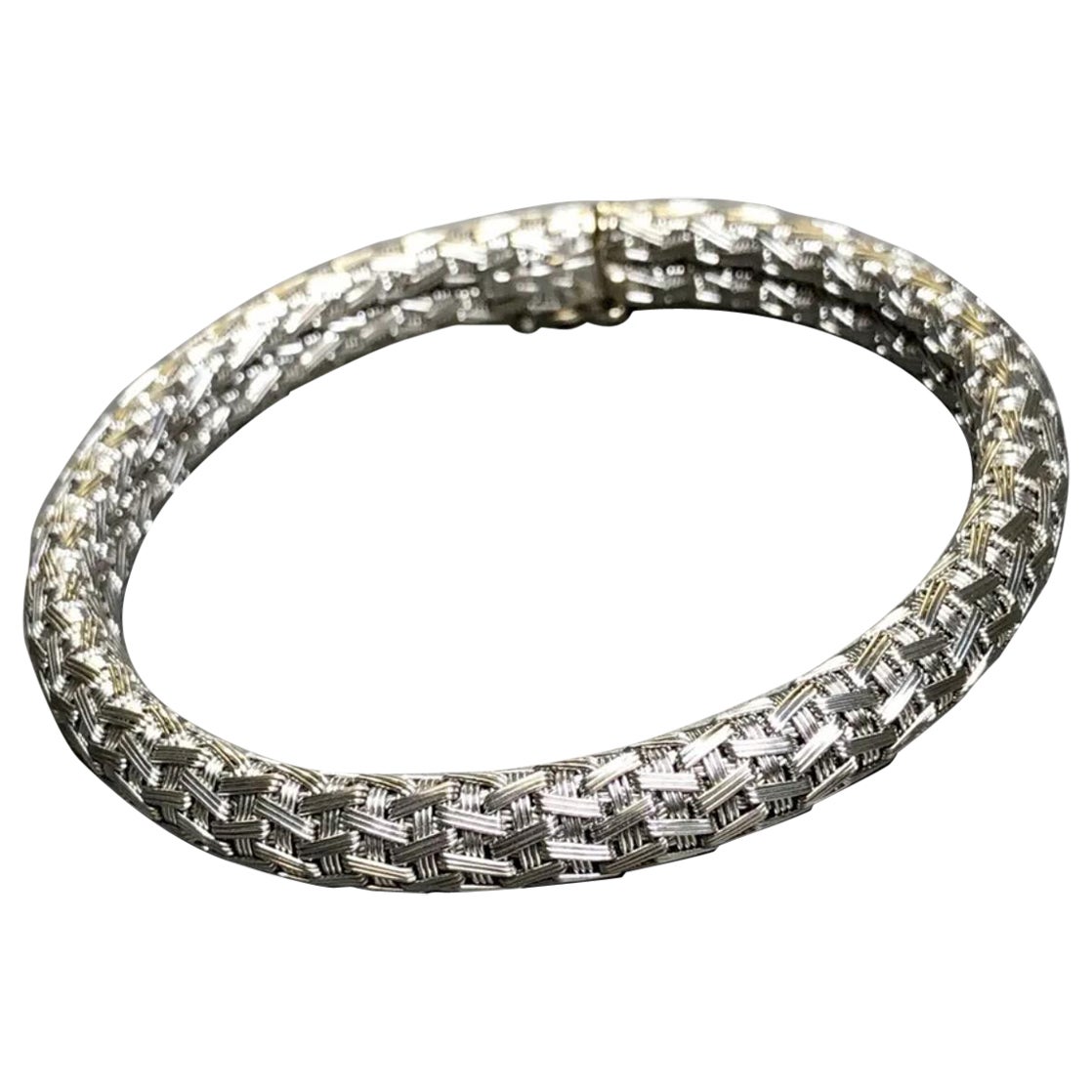 FILIPPINI FRATELLI Bracelet manchette souple italien tissé en or blanc 18 carats  7"