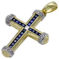 Sapphires and Diamonds Gold Cross Pendant