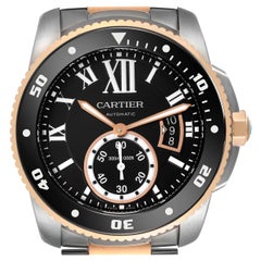 Cartier Calibre Diver Steel Rose Gold Black Dial Mens Watch W7100054