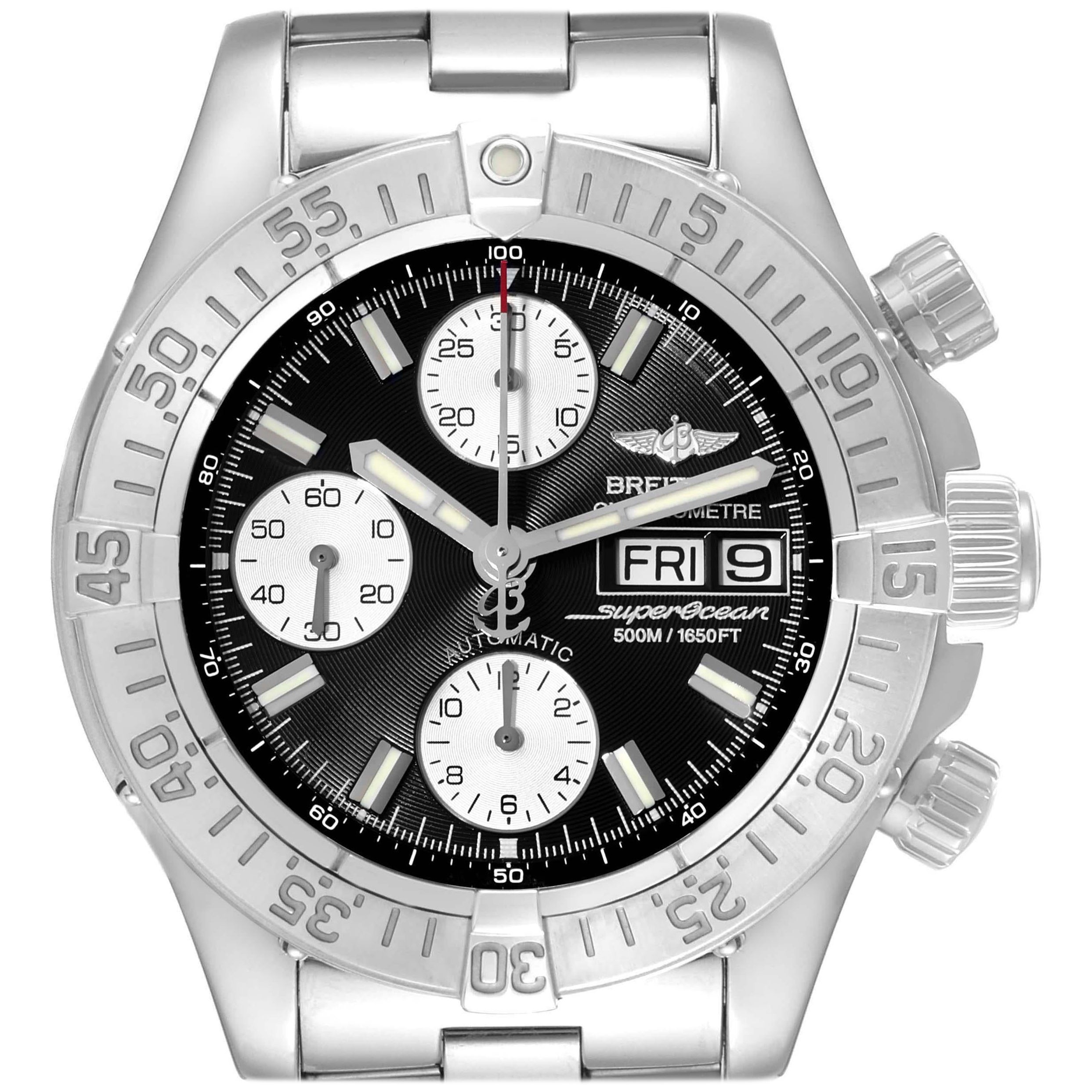 Breitling Superocean Black Dial Chronograph Steel Mens Watch A13340 Papers