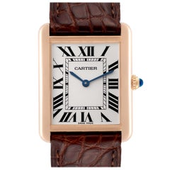 Cartier Tank Solo Large Rose Gold Steel Brown Strap Mens Watch W5200025 Card