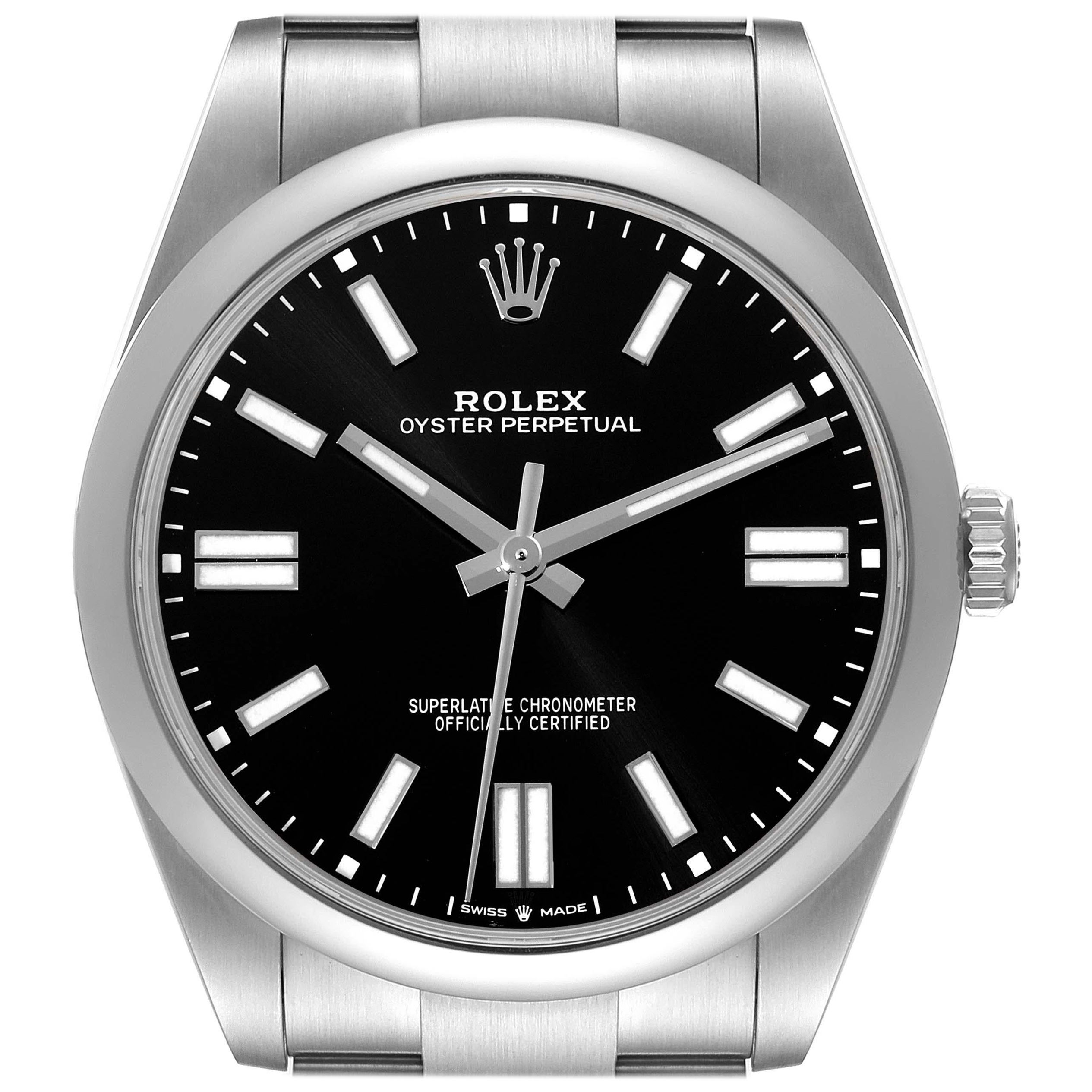 Rolex Oyster Perpetual 41mm Black Dial Steel Mens Watch 124300 Box Card For Sale