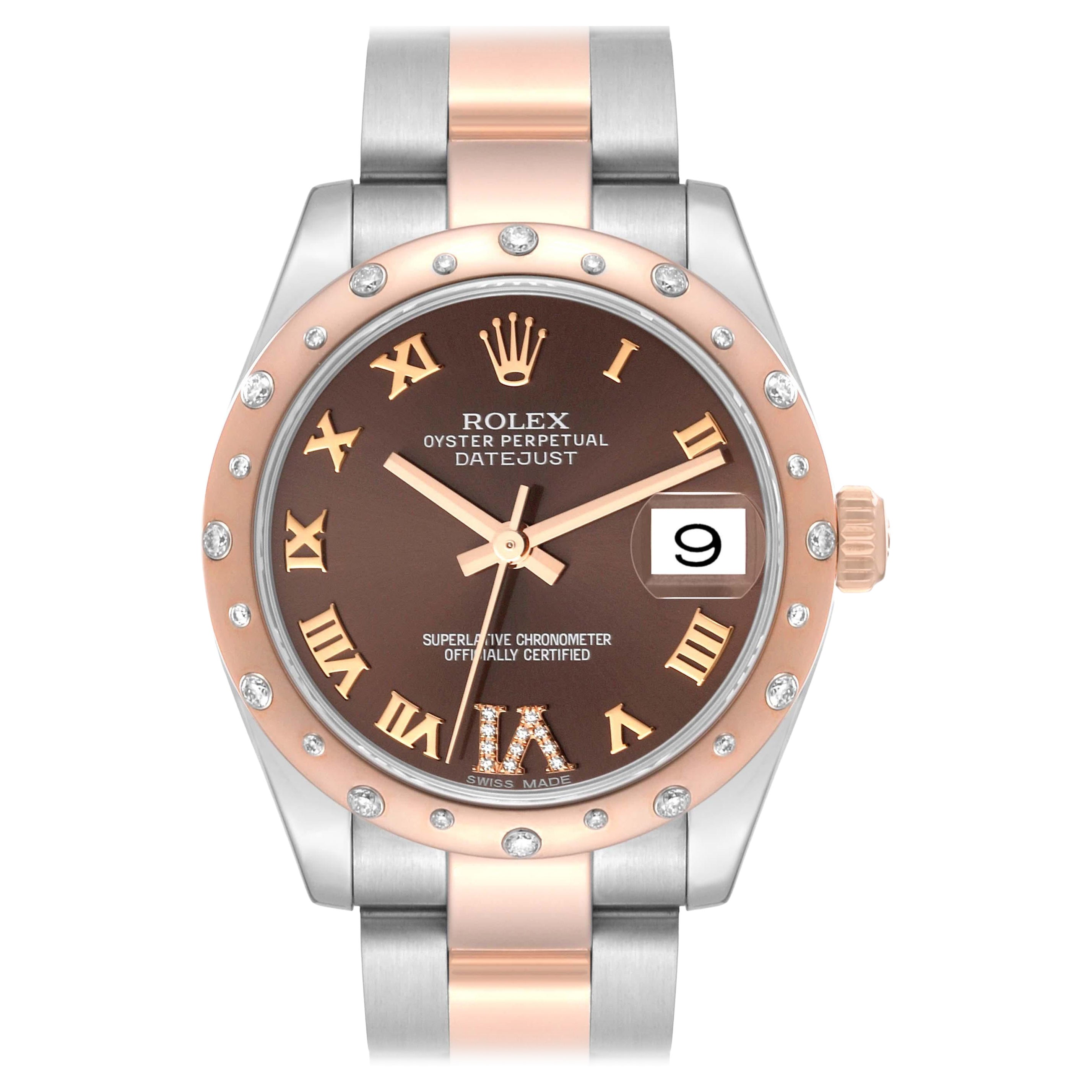 Rolex Datejust Midsize Steel Rose Gold Diamond Ladies Watch 178341 Box Card