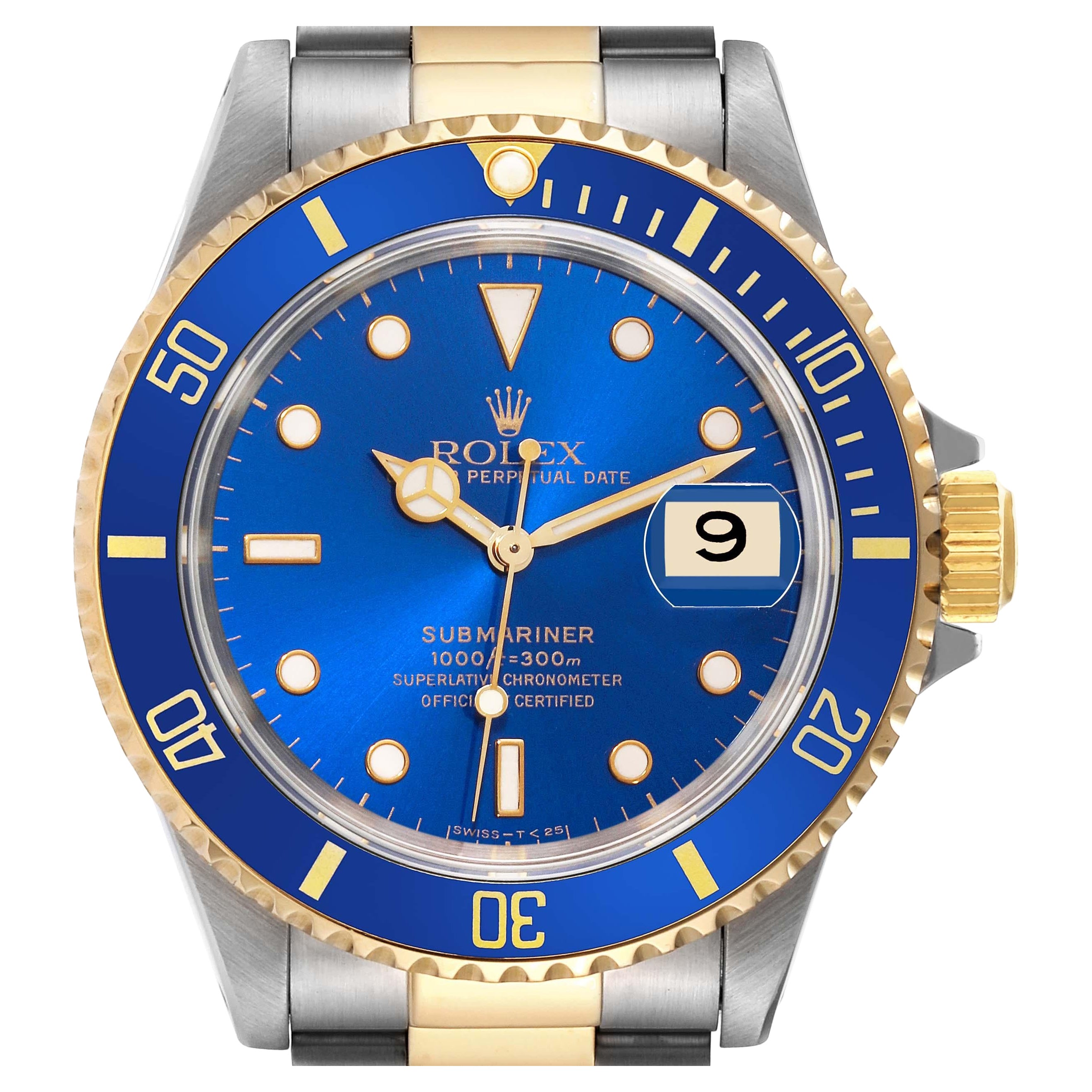 Rolex Submariner Blue Dial Steel Yellow Gold Mens Watch 16613 Box Papers