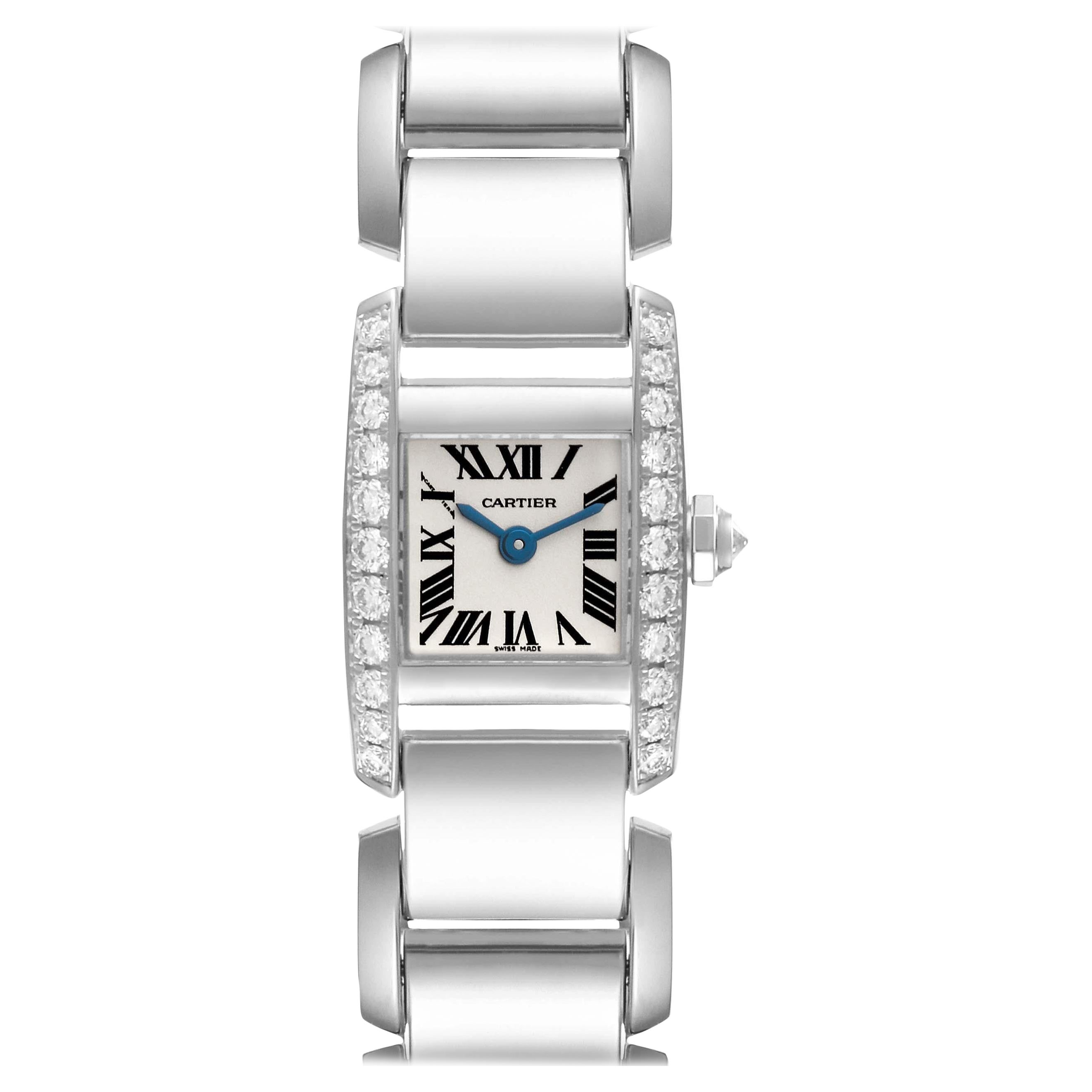 Cartier Tankissime Silver Dial White Gold Diamond Ladies Watch WE70069H For Sale