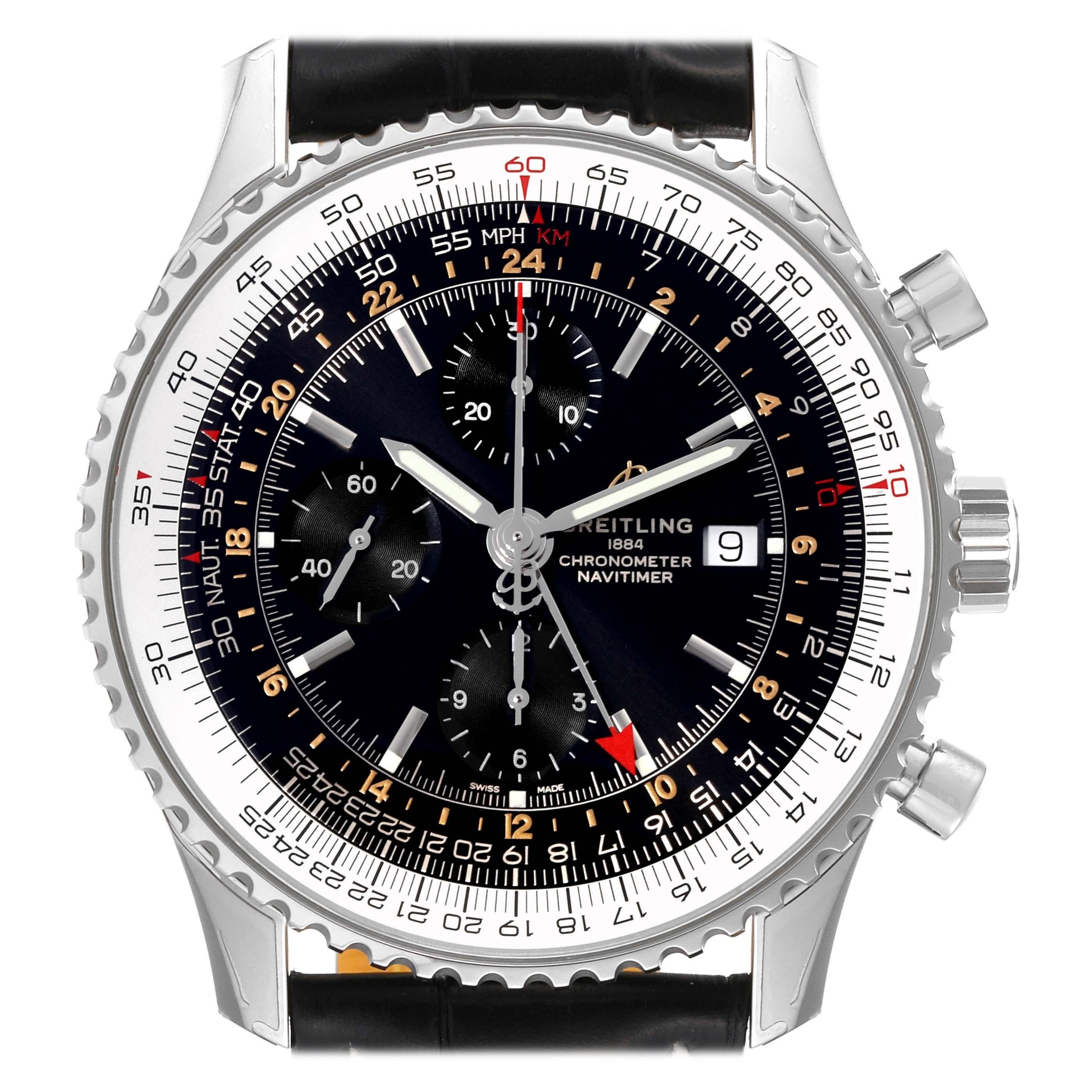 Breitling Navitimer World Schwarze Stahl-Herrenuhr A24322 mit schwarzem Zifferblatt Ungetragen im Angebot