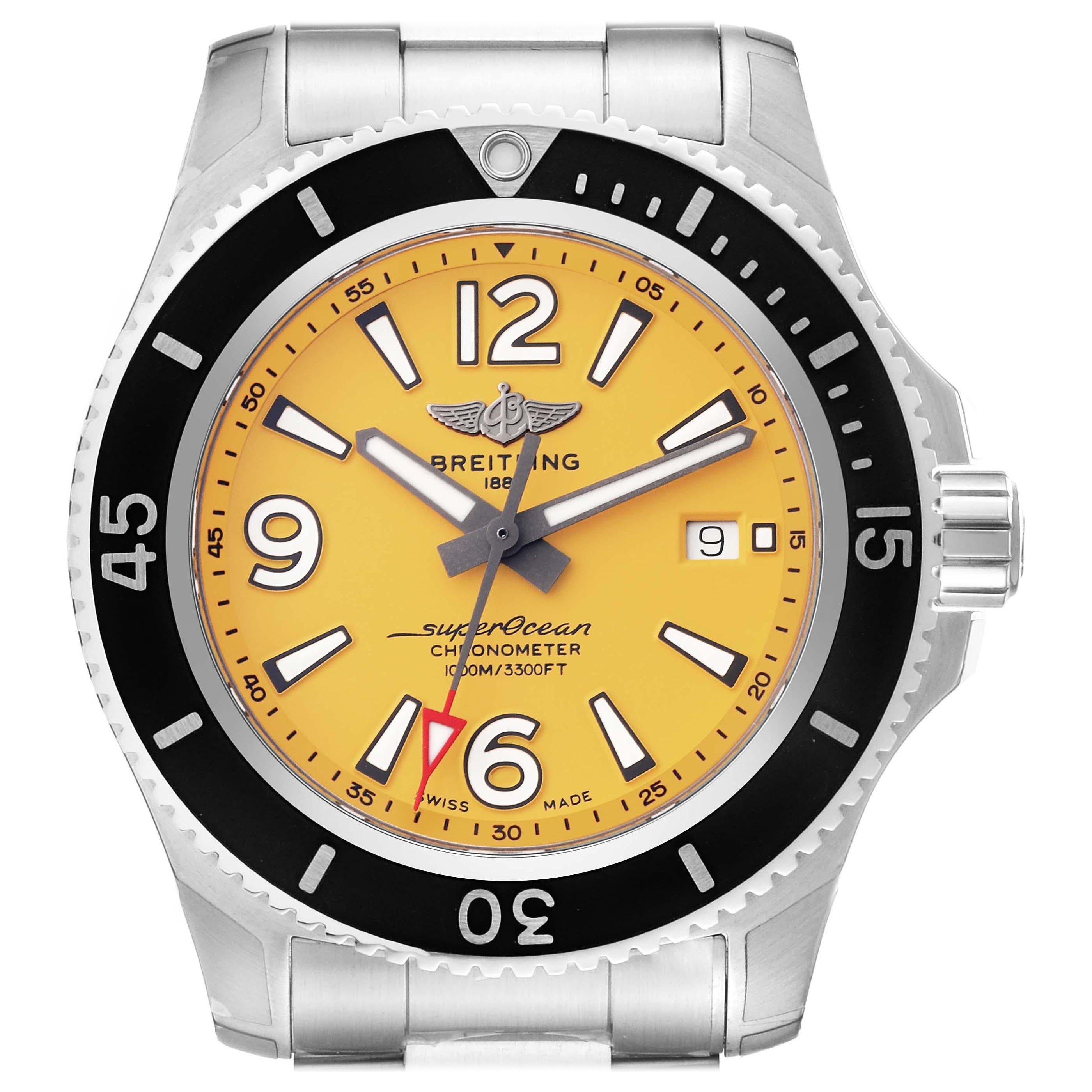 Breitling Superocean II Yellow Dial Steel Mens Watch A17367 Unworn For Sale