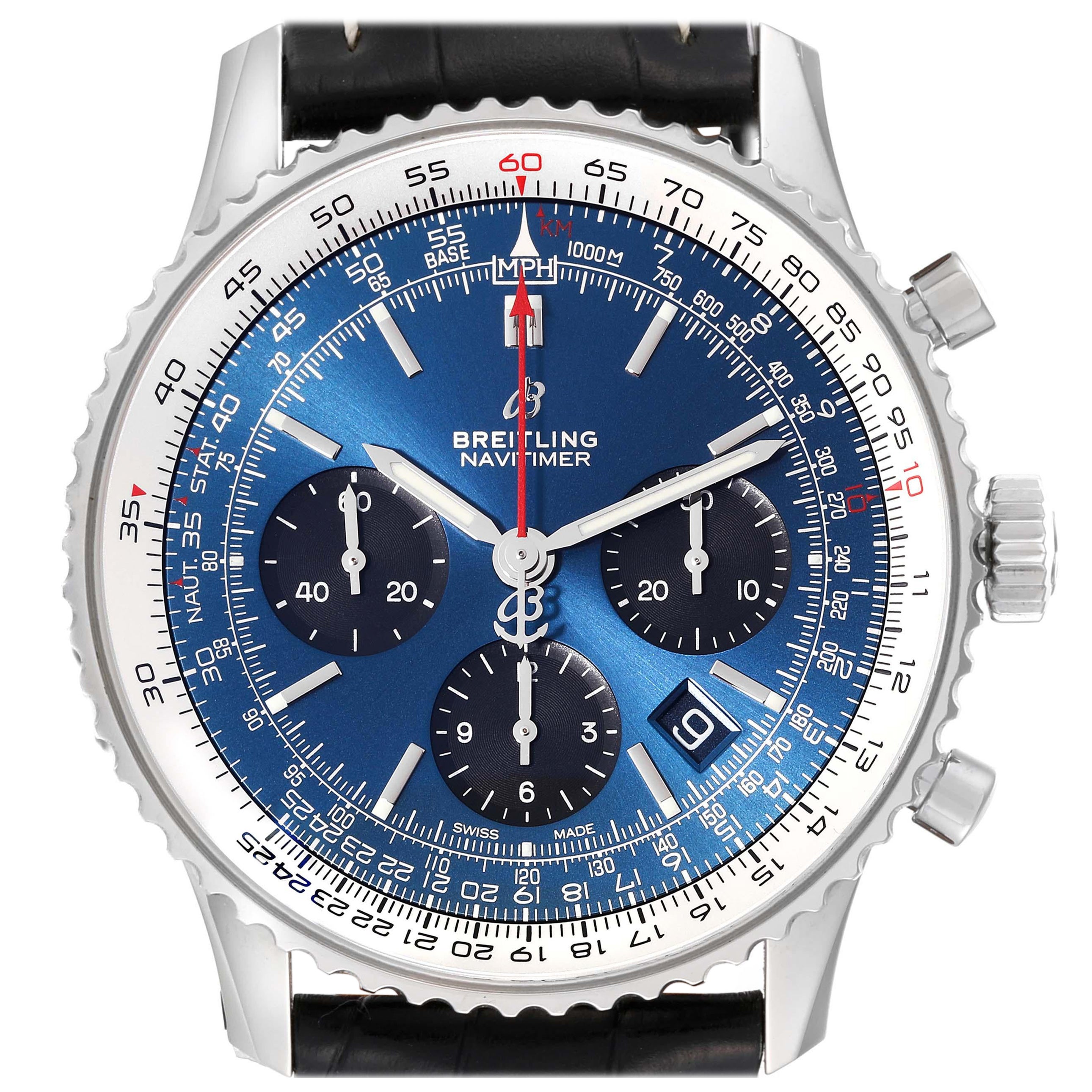 Breitling Navitimer 01 Stahl-Herrenuhr AB0121 mit blauem Zifferblatt Ungetragen im Angebot