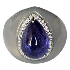 Set in 18K Gold, 8.74 carats Tanzanite, Chalcedony & Diamonds Cocktail Ring