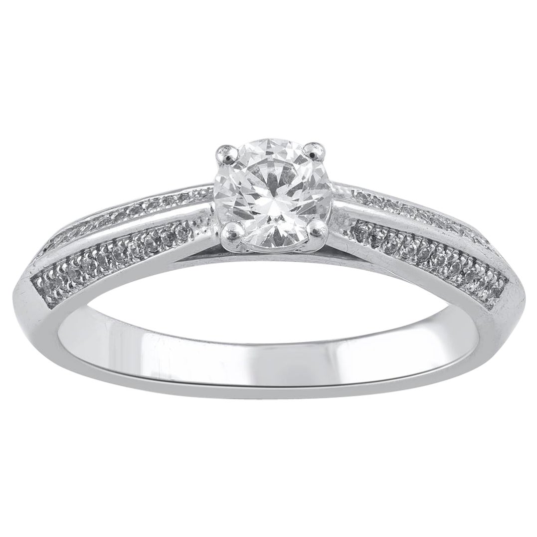TJD 0.60 Carat Natural Round Cut Diamond 14 Karat White Gold Engagement Ring