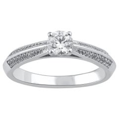 TJD 0.60 Carat Natural Round Cut Diamond 14 Karat White Gold Engagement Ring