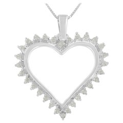 .925 Sterlingsilber 1/4 Karat 3-Zinken Diamant-Halskette mit offenem Herz-Anhänger