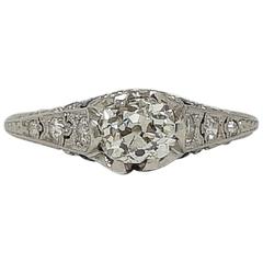 Art Deco Platinum 1.64 Carat Diamond and Sapphire Engagement Ring