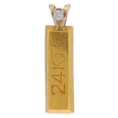 Yellow Gold Diamond Gold Bar Solitaire Pendant - 24k & 14k Round Brilliant