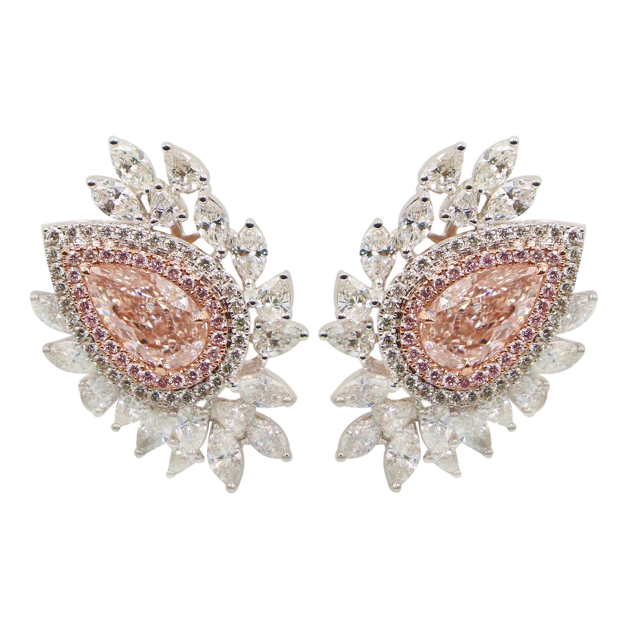 Emilio Jewelry Boucles d'oreilles en diamant certifié GIA de 3,75 carats de couleur rose très clair  en vente