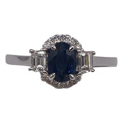 1.43ct Oval Sapphire & Trapezoid Diamond Ring in 18KT White Gold