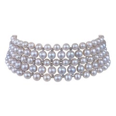 Marina J. Woven Pearl Choker with Gold Plated Faceted Beads & Decorative Clasp