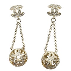 Chanel Gold CC Crystal Ball Dangle Piercing Earrings  