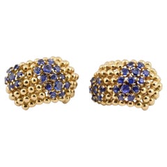 Vintage Tiffany & Co. Sapphire Gold Domed Bombe Clip Earrings 