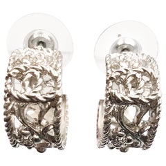 Chanel Silver CC Filigree Cutout Hoop Piercing Earrings 