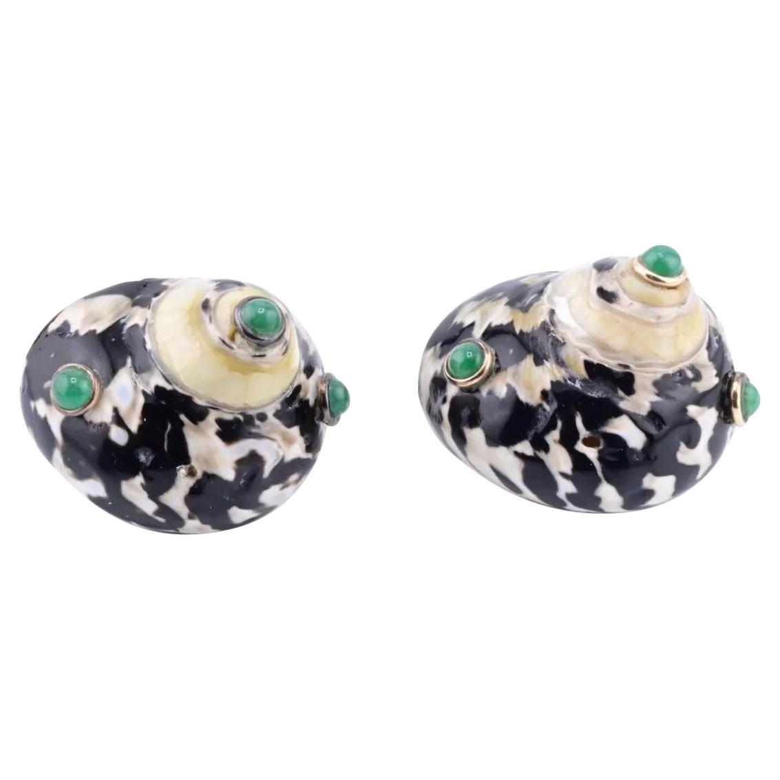 Marvelous Pair Of 14K Maz Seashell Earrings With Gemstones Seaman Schepps Style