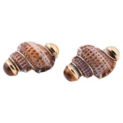 Vintage Beautiful Pair Of 14K Maz Seashell Earrings Seaman Schepps Style