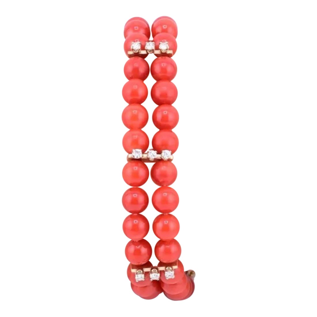 Fabulous Blood Red Coral Bracelet With Natural Diamonds 