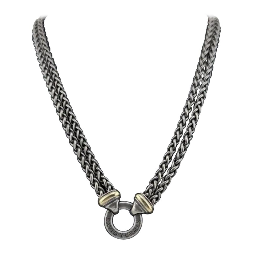 David Yurman - Double Wheat Chain Necklace in Sterling Silver & 18K Gold  For Sale