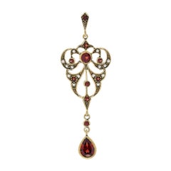 Natural Garnet and Pearl Vintage Victorian Style Pendant in solid 9K Yellow Gold