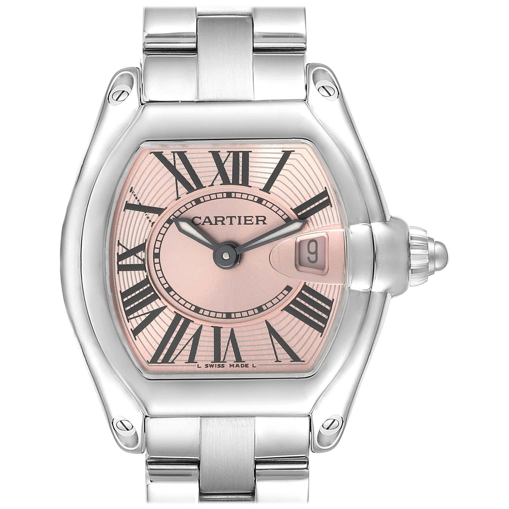Cartier Roadster Small Pink Dial Steel Ladies Watch W62017V3 Papers
