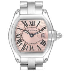 Cartier Roadster Small Pink Dial Steel Ladies Watch W62017V3 Papers