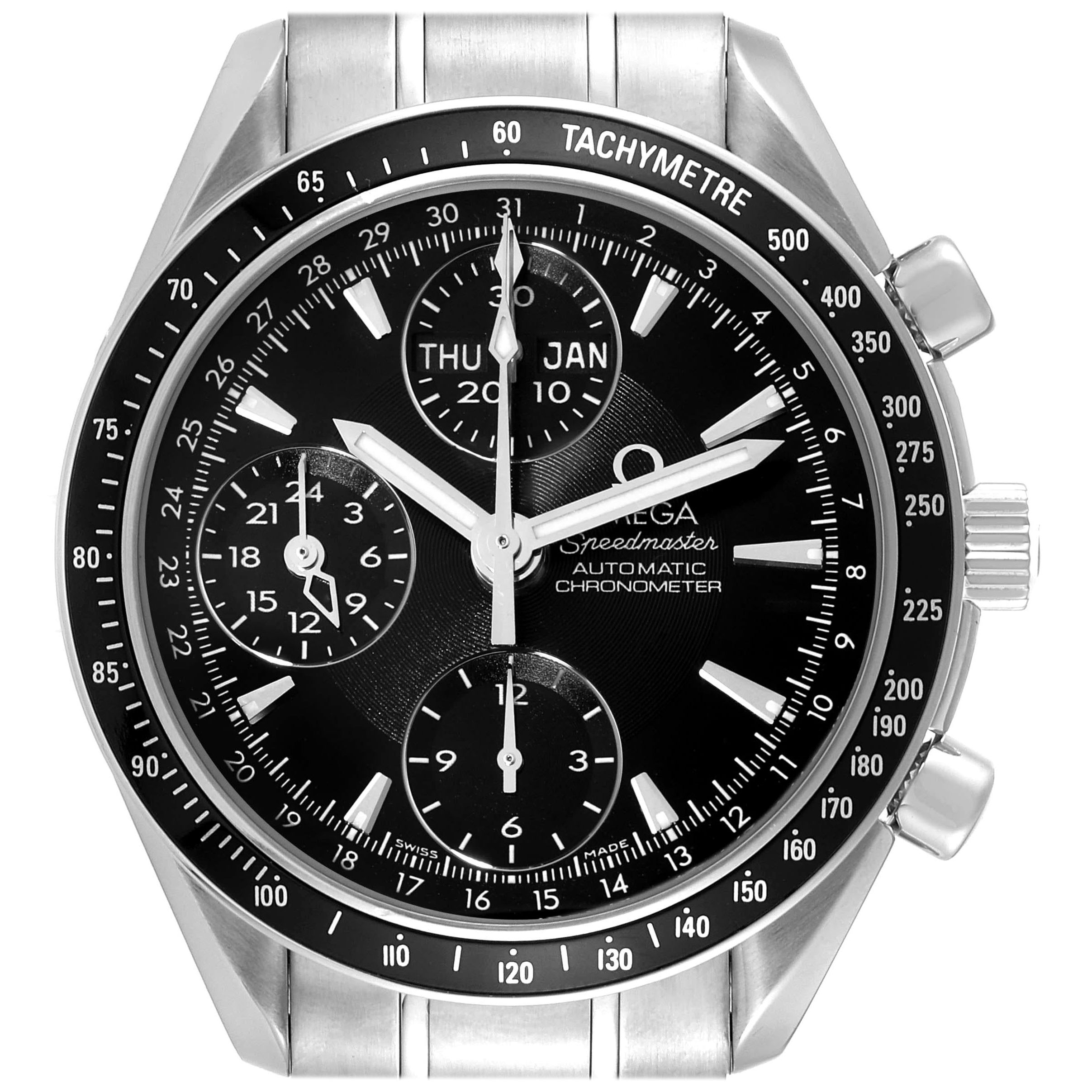 Omega Speedmaster Day-Date 40 Steel Chronograph Mens Watch 3220.50.00 Card For Sale