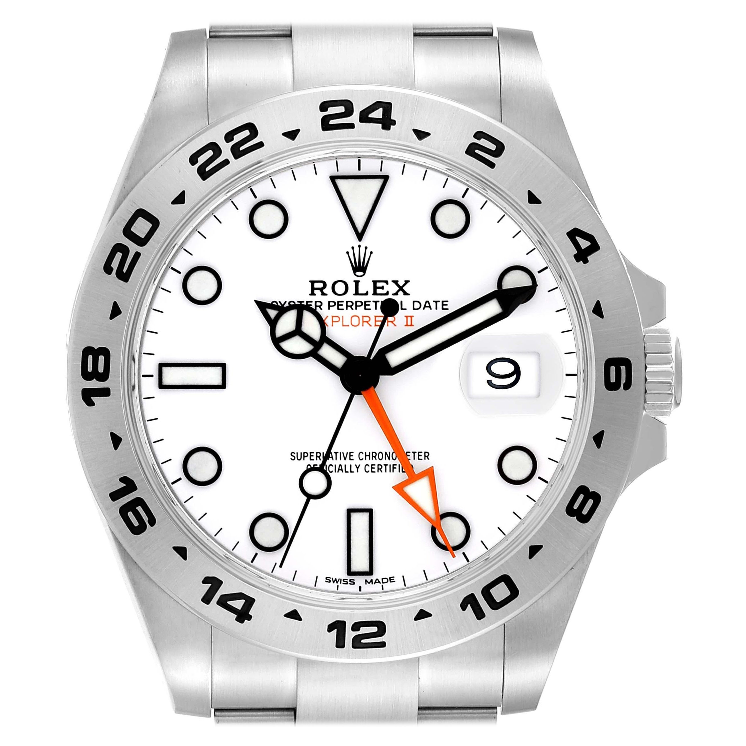 Rolex Explorer II White Dial Orange Hand Steel Mens Watch 216570 Box Card