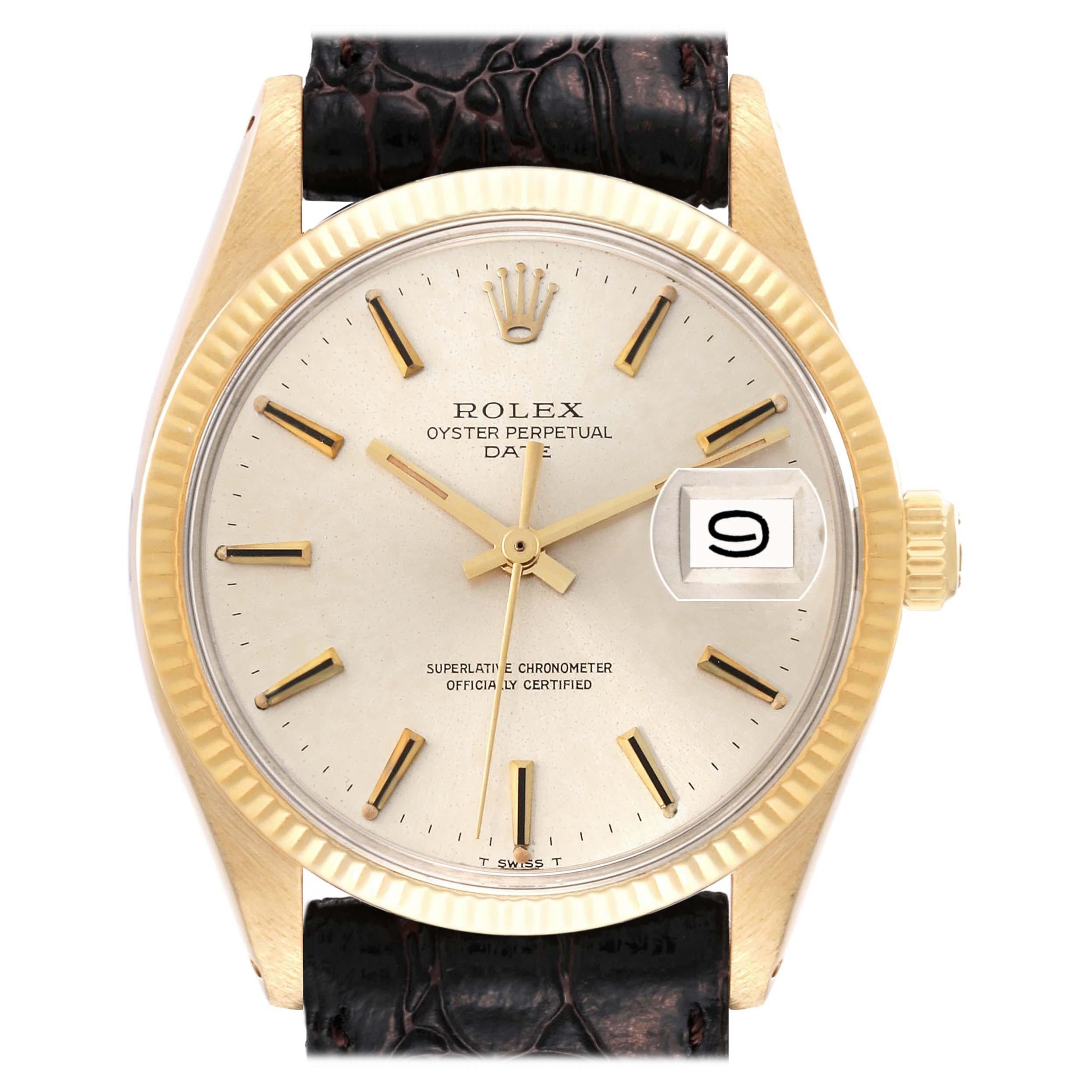 Rolex Date Yellow Gold Champagne Dial Vintage Mens Watch 1503 Box Papers