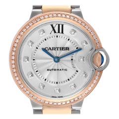 Cartier Ballon Bleu Steel Rose Gold Diamond Ladies Watch W3BB0004 Box Papers