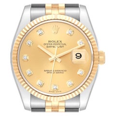 Rolex Datejust Steel Yellow Gold Champagne Diamond Dial Mens Watch 116233