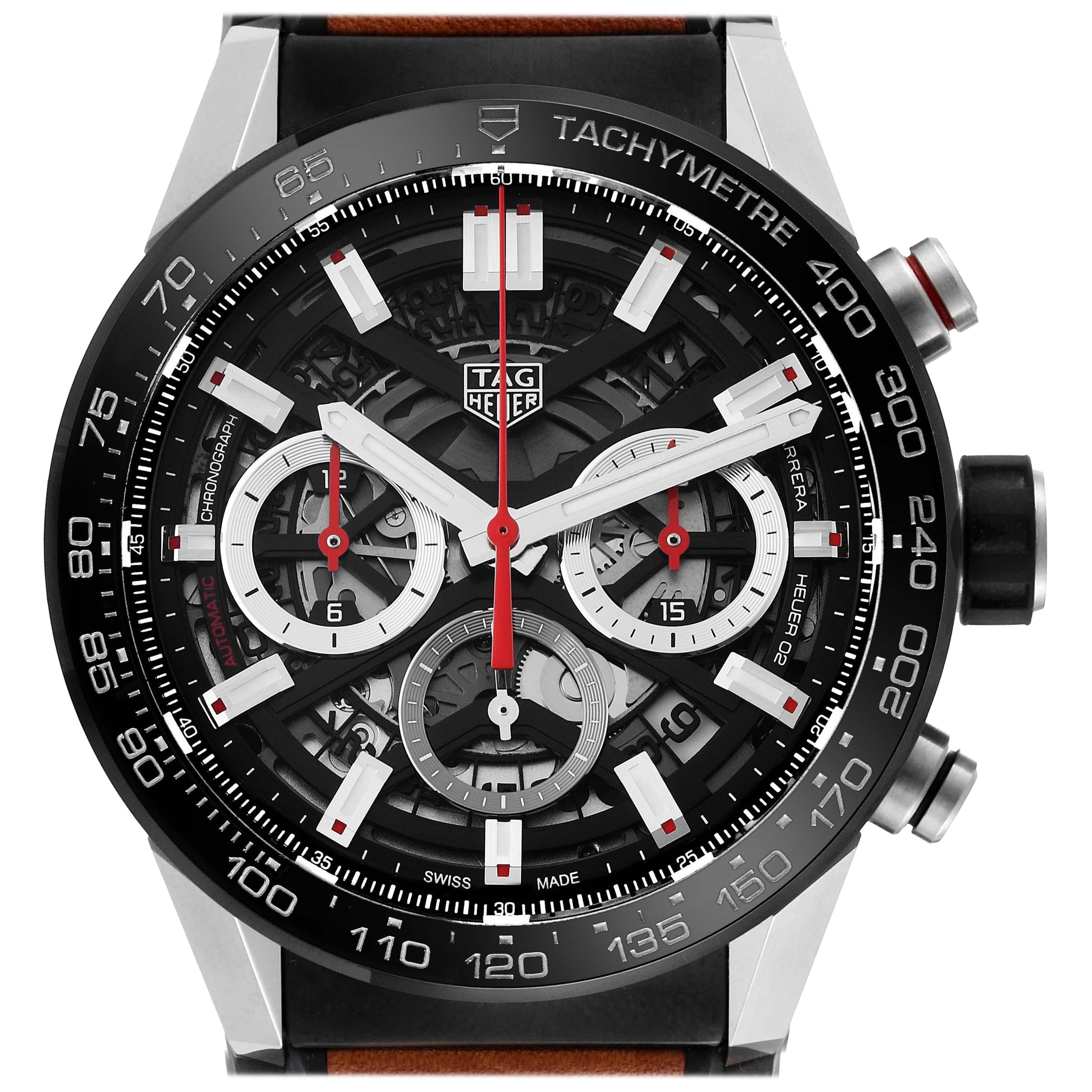 Tag Heuer Carrera Chronograph Skeleton Dial Steel Mens Watch CBG2010 Box Card For Sale