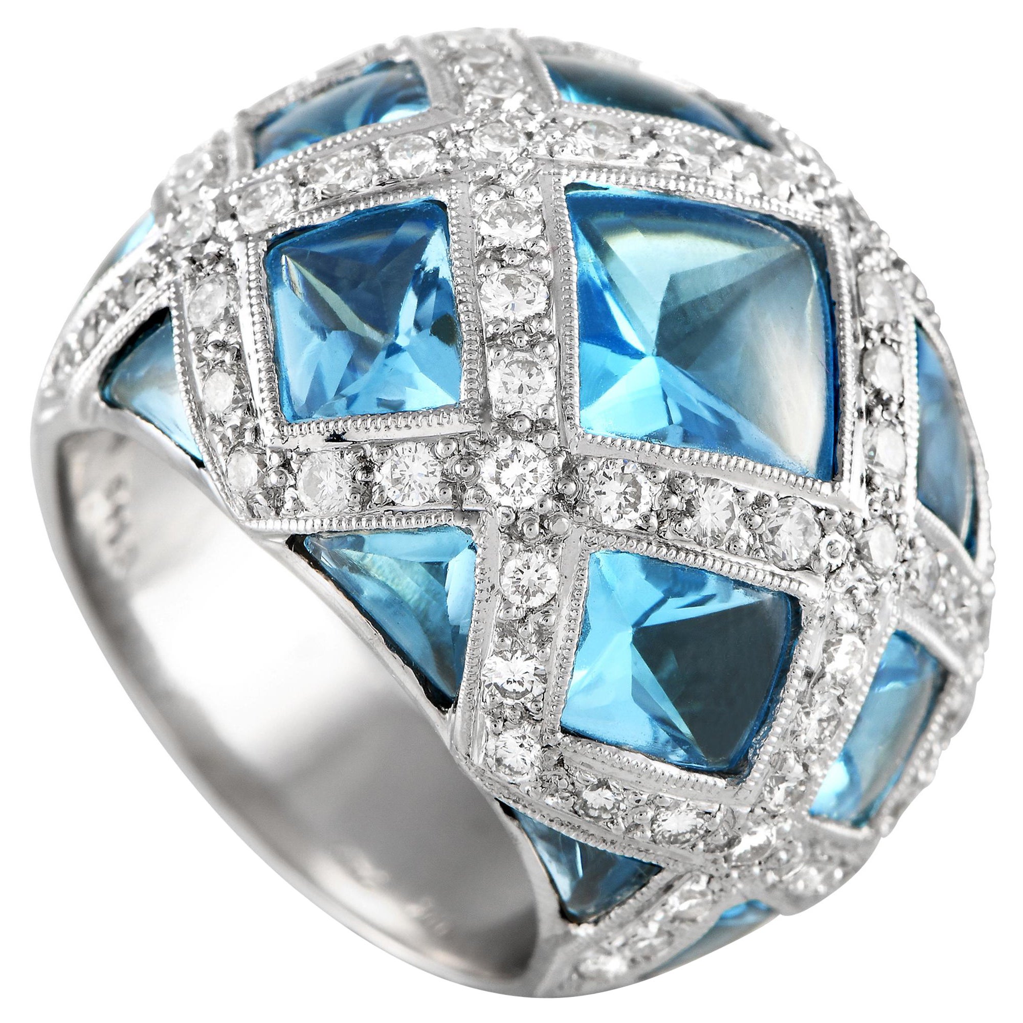 18K White Gold 1.48ct Diamond and Topaz Ring For Sale