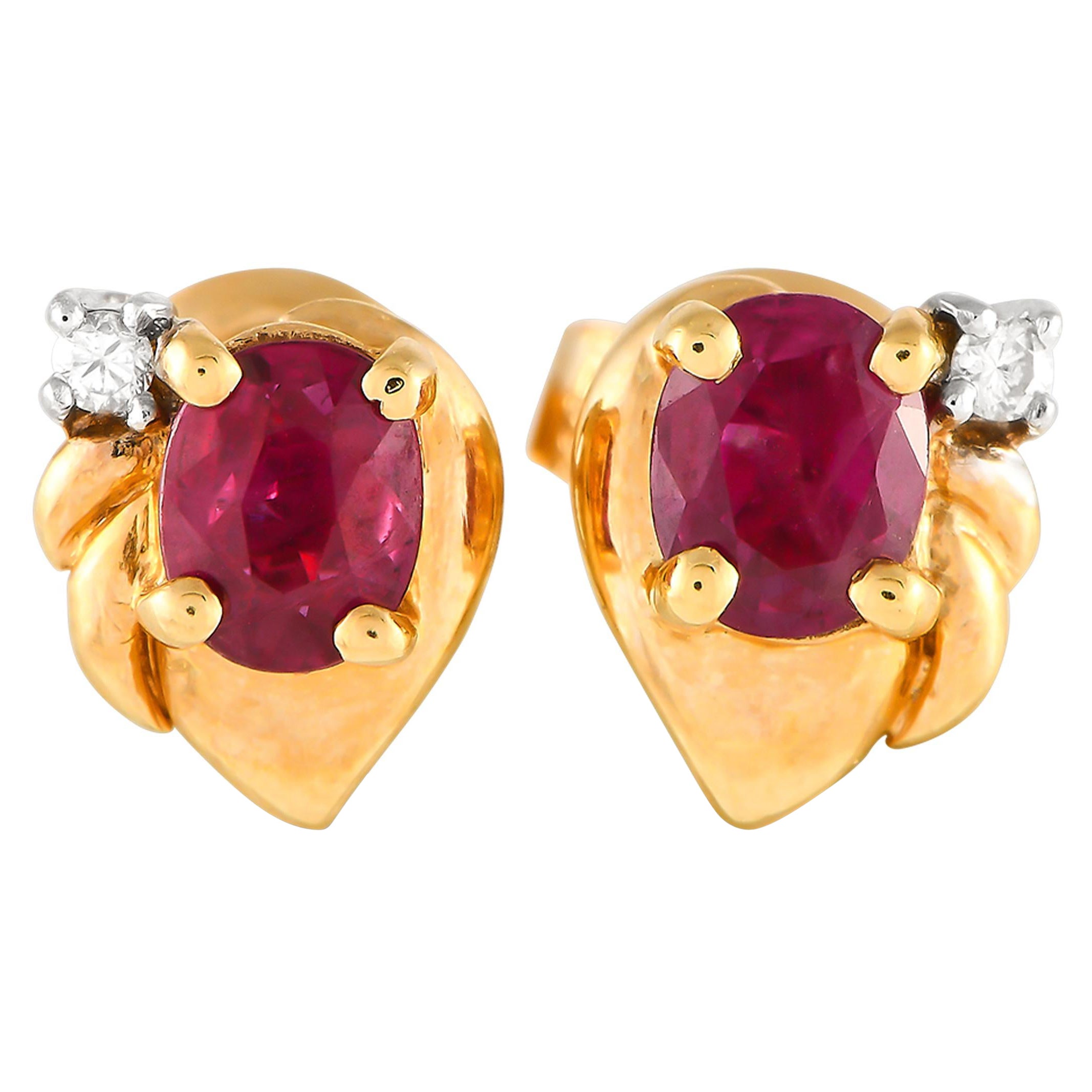 14K Yellow Gold Ruby Earrings For Sale