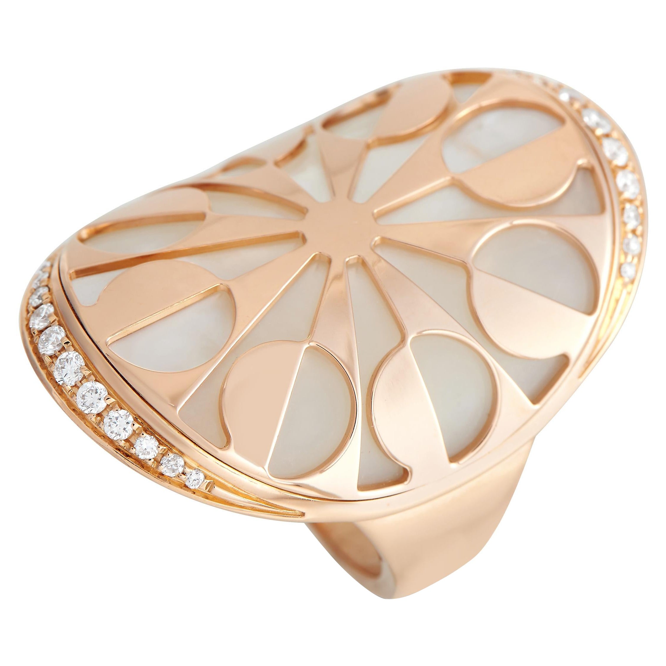 Bvlgari Intarsio 18K Rose Gold 0.20ct Diamond and Mother of Pearl Ring For Sale