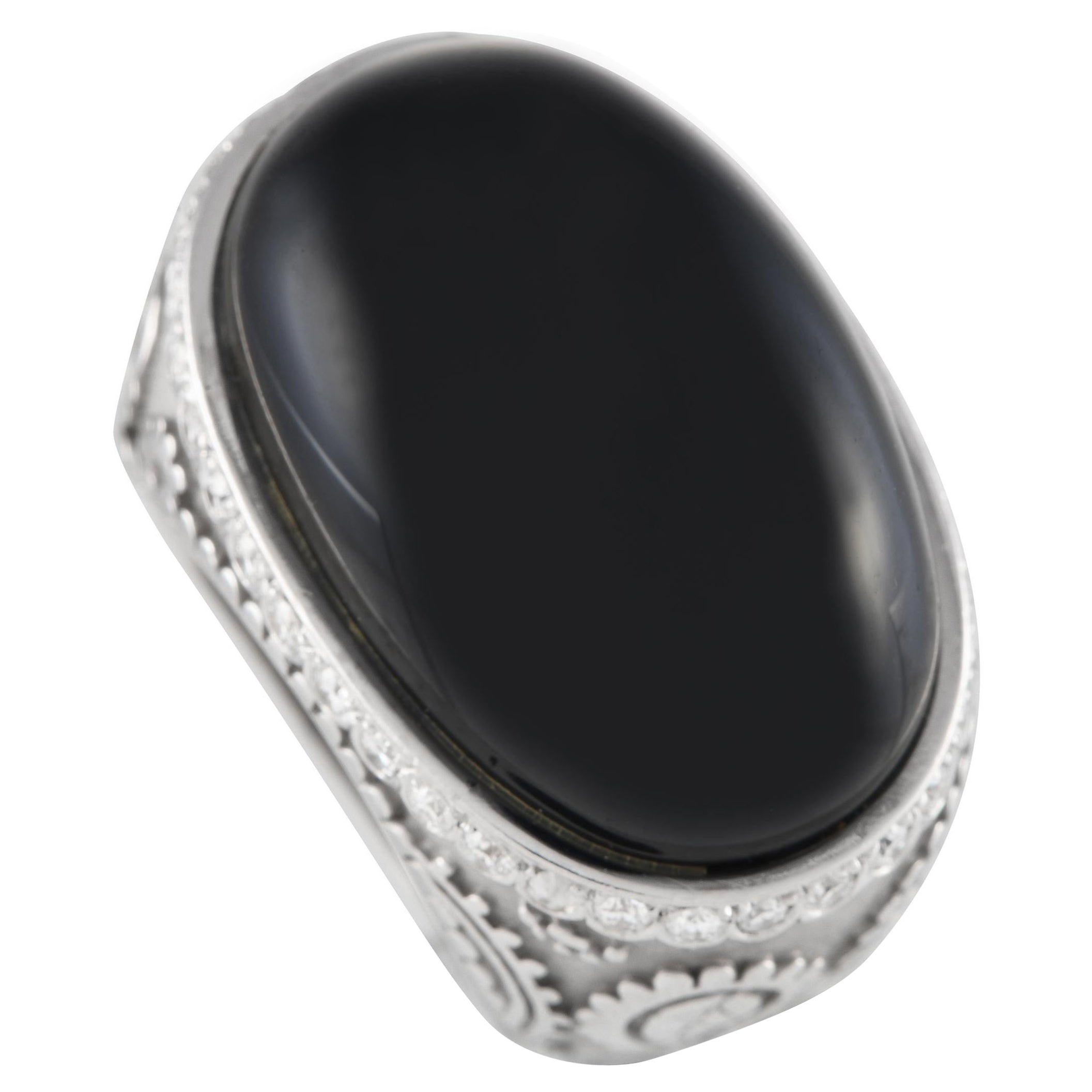 Carrera y Carrera 18K White Gold 0.35ct Diamond and Onyx Ring For Sale